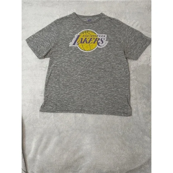 NBA Mens 2XL Heather Gray Los Angeles Lakers Distressed T-Shirt Casual - Picture 1 of 15